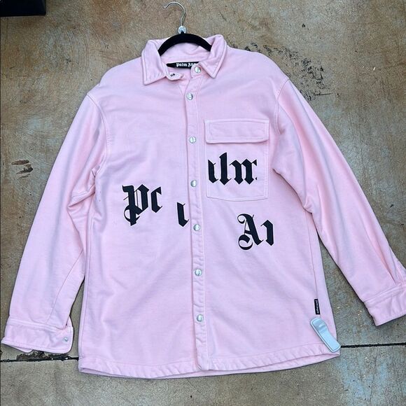 Palm Angels Pink Casual Button Down Shirt with Streetwear Graphics - Picture 1 of 7